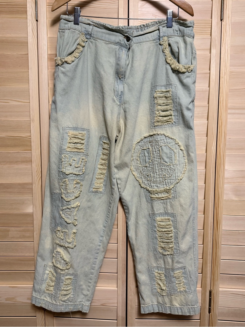 Light Denim Distressed Patchwork Pants